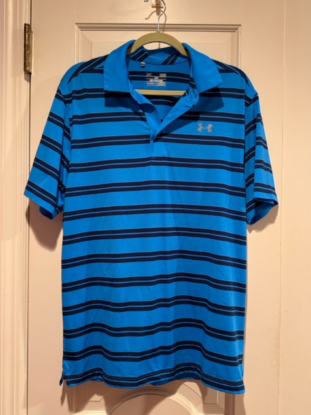 Under Armour Men’s Bright Blue Polo with Navy Stripes